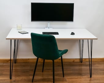 Minimalist Scandinavian Birch Plywood Desk with Hairpin Legs - CUSTOMISABLE - Birch Ply wood