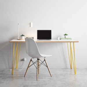 Minimalist Scandinavian Birch Plywood Desk with Hairpin Legs - CUSTOMISABLE - Birch Ply wood