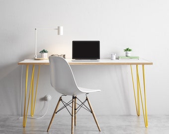 Minimalist Scandinavian Birch Plywood Desk with Hairpin Legs - CUSTOMISABLE - Birch Ply wood