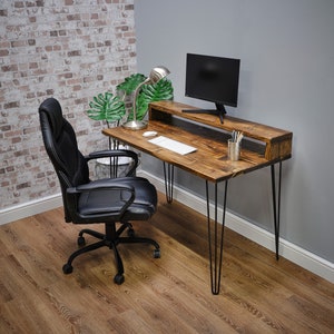 Westerton Wooden desk and monitor stand - Rustic reclaimed wood desk with a modern look, Industrial desk