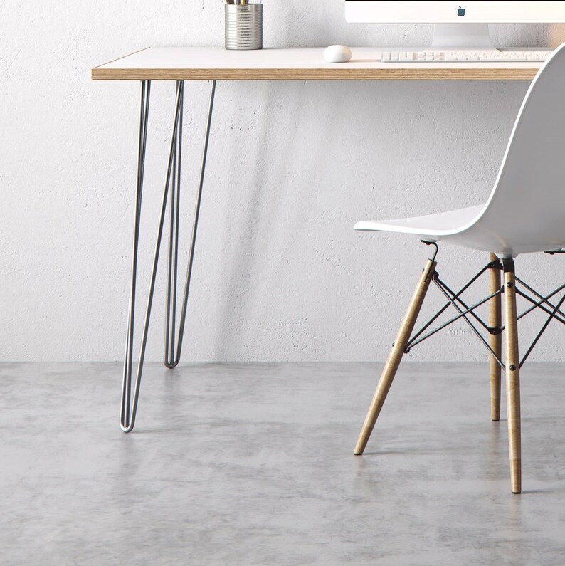 Minimalist Scandinavian Birch Plywood Desk With Hairpin Legs Etsy UK