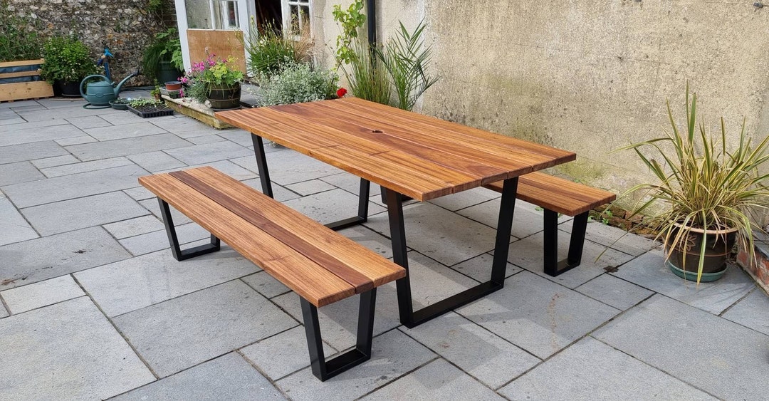 Hardwood Outdoor Dining Table and Benches Garden Furniture Etsy