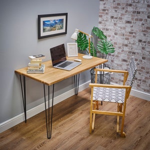 Rowlands Industrial Desk - Minimal Wooden desk with hairpin legs, Work from home rustic desk/Office furniture -Without monitor shelf