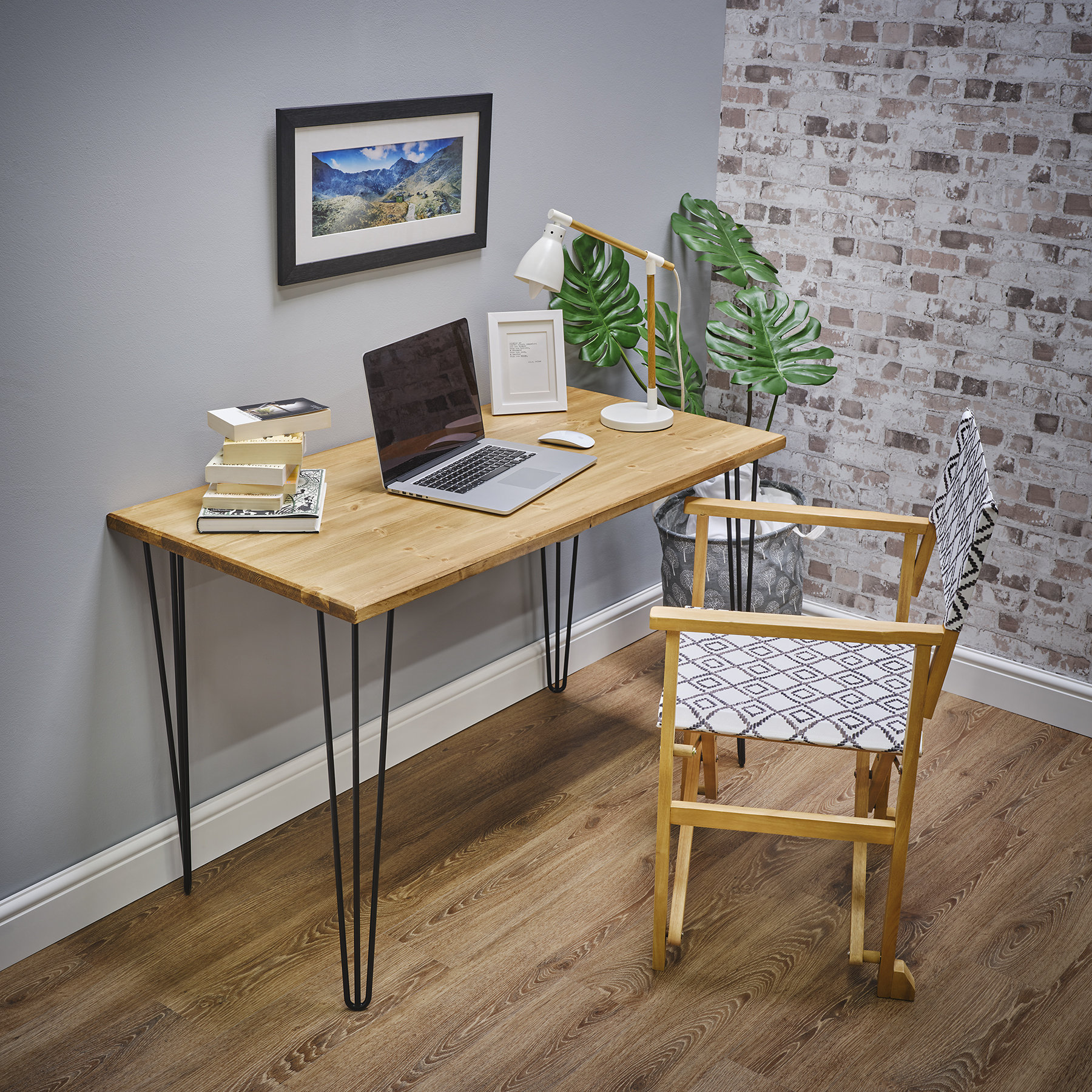 Bureau Industriel Rowlands - Bureau en Bois Minimal avec Pieds Épingle à Cheveux, Travail Domicile B