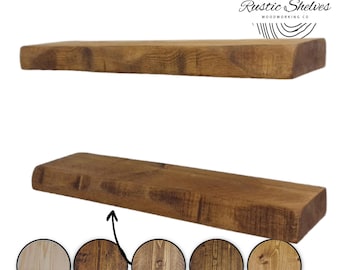 Estante flotante rústico de borde natural: estante de madera maciza de 15 cm de profundidad con soportes ocultos / Estante de borde ondulado hecho a mano / Tamaños personalizados disponibles