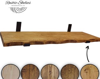 Live Edge Waney Edge Shelf with Lip up brackets 22cm
