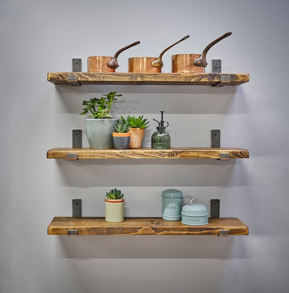 Westerton Rustic Scaffold Board Shelf Reclaimed Recycled with Lip up brackets