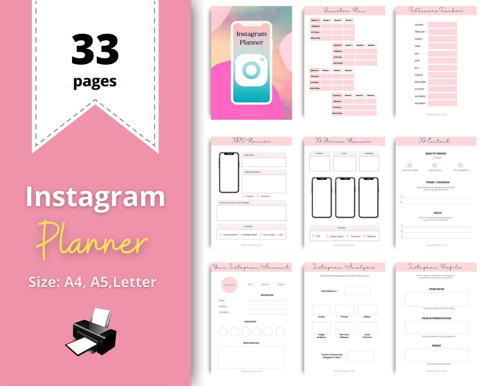 Instagram Planner Printer Friendly Instagram Content Planner - Etsy ...