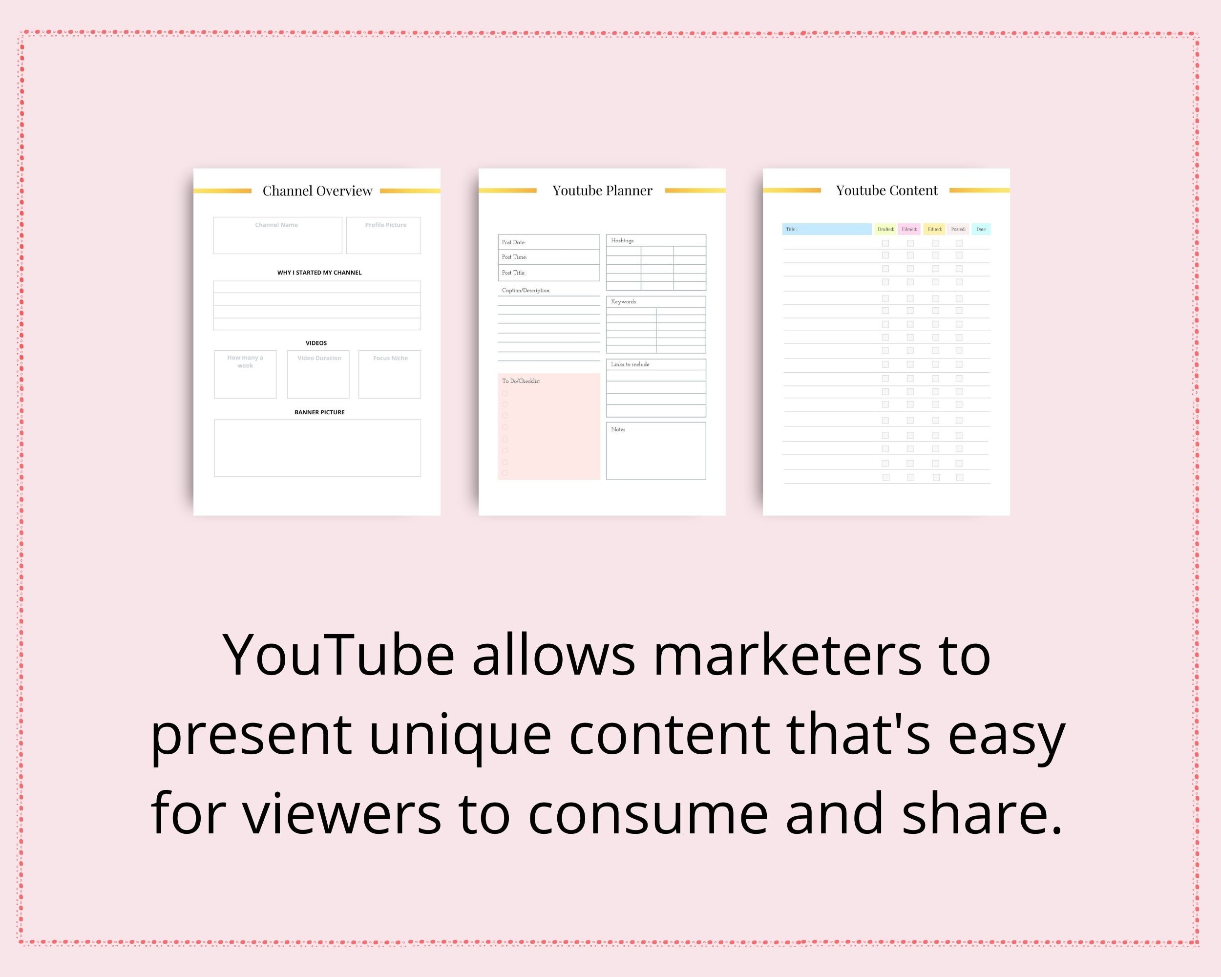 YouTube Planner Printer Friendly YouTube Content Planner Etsy