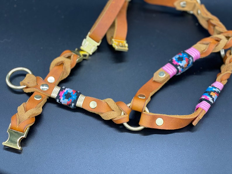 Dog harness leather tau dog harness \u2013 fat leather harness with dew leather leash in the set Retro