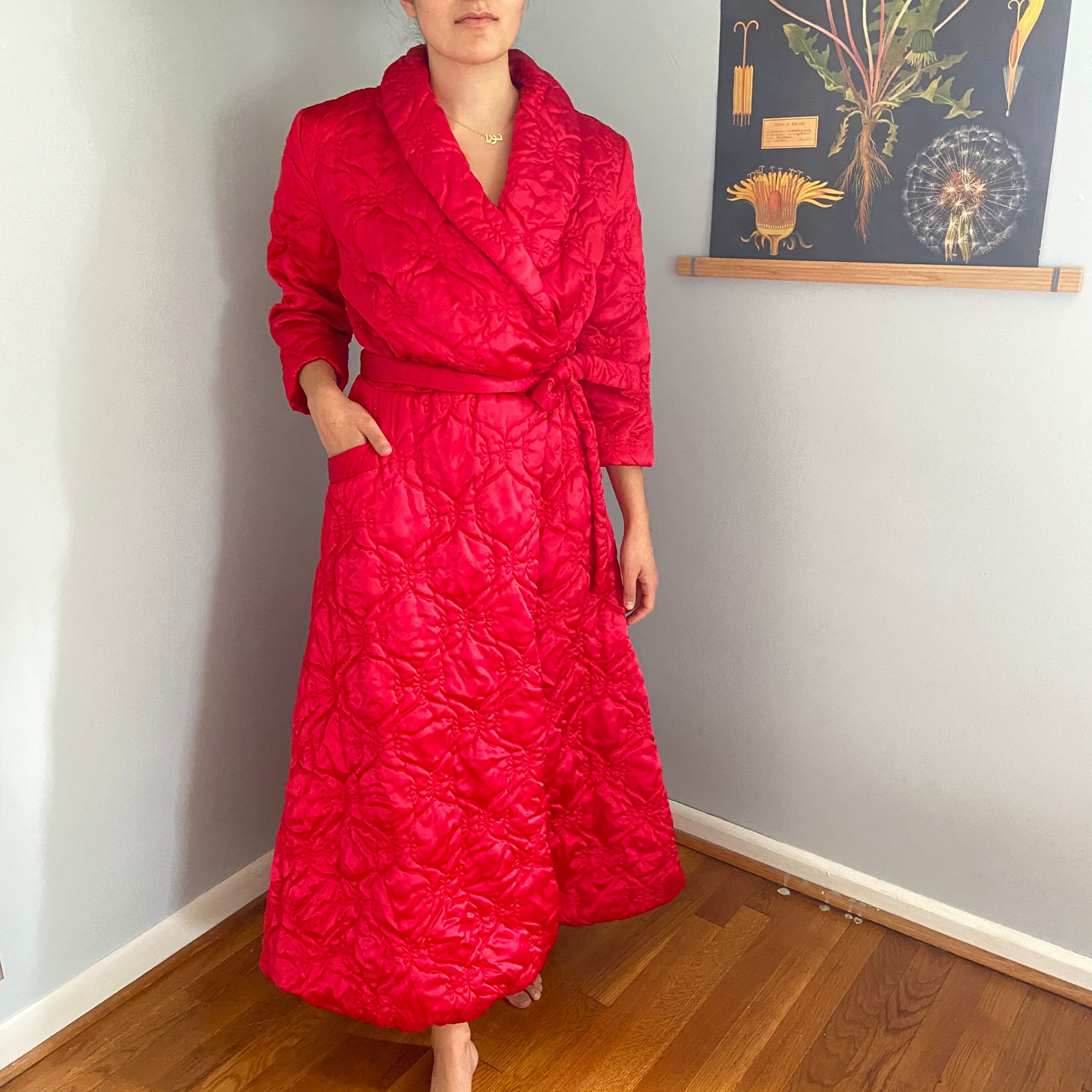 Rhapsody vintage 1950s Quilted Robe House Coat Red Satin size Etsy