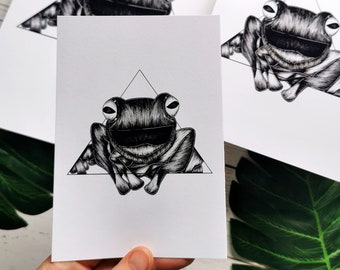 Frog art print, Dark Cottagecore Art, Witchy Prints, Frog Illustration, Tattoo Art Prints, Gothic Home Decor, Animal Art Print, Frog gifts