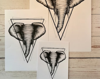 Elephant Gifts UK, Elephant Print A4, Animal Art Print, Mothers Day Gift, Pen Drawing Print, Art Prints UK, Elephant Wall Art, Gifts For Her
