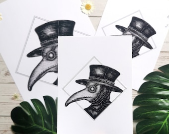 Plague Doctor Art print, Macabre art print, Horror Wall Art, Dark Home Decor, Tattoo artwork, gothic art print, Tattoo style wall art
