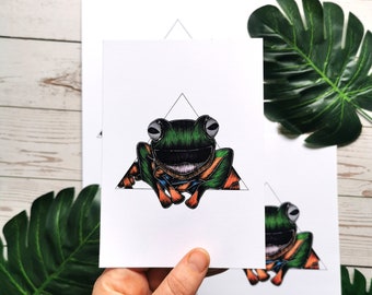 Frog art print, Cottagecore Art, Tropical Home decor, Witchy Prints, Frog Illustration, Tattoo Art Prints, Gothic Home Decor, Wall Art