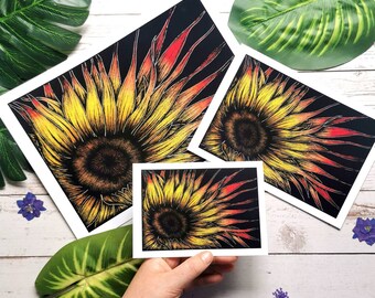 Sunflower wall art, Sunflower print, boho artwork, botanical print, living room decor, boho home decor, cottagecore wall decor, flower art