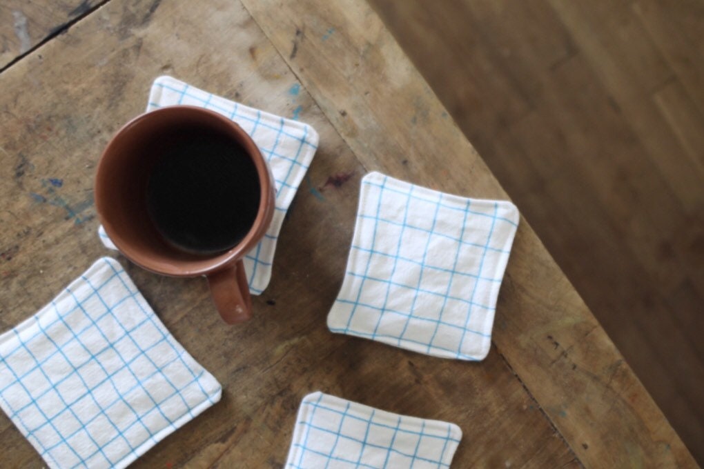 Ensemble de Quatre Sous-Verres Lin Peints à La Main, Nattes Faites Main Tasse, Linge Normal, Tissu, 