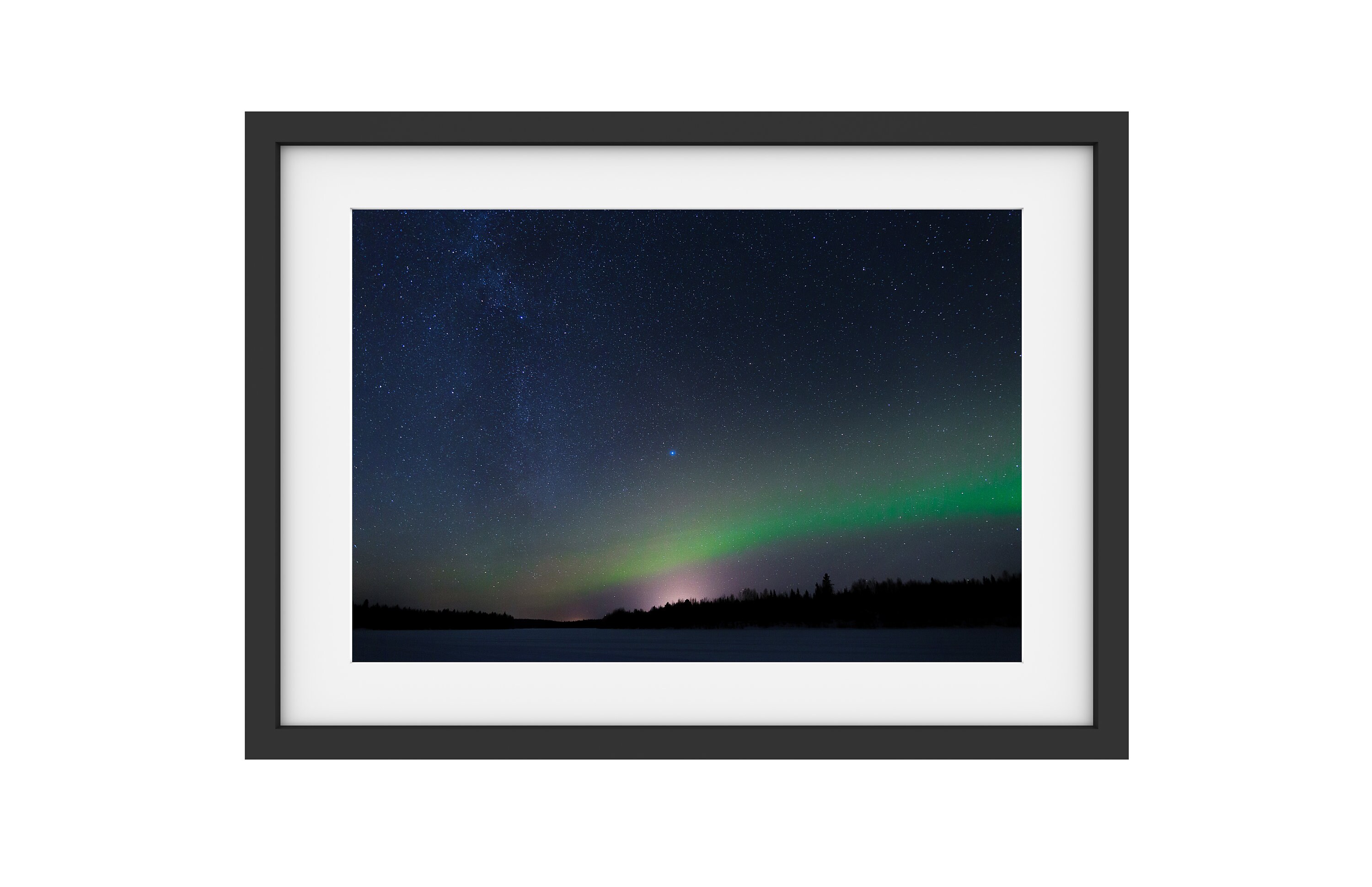 Aurores Boréales sur Un Lac Gelé, Laponie, Finlande, Encadrement Mural, Photo, Déco