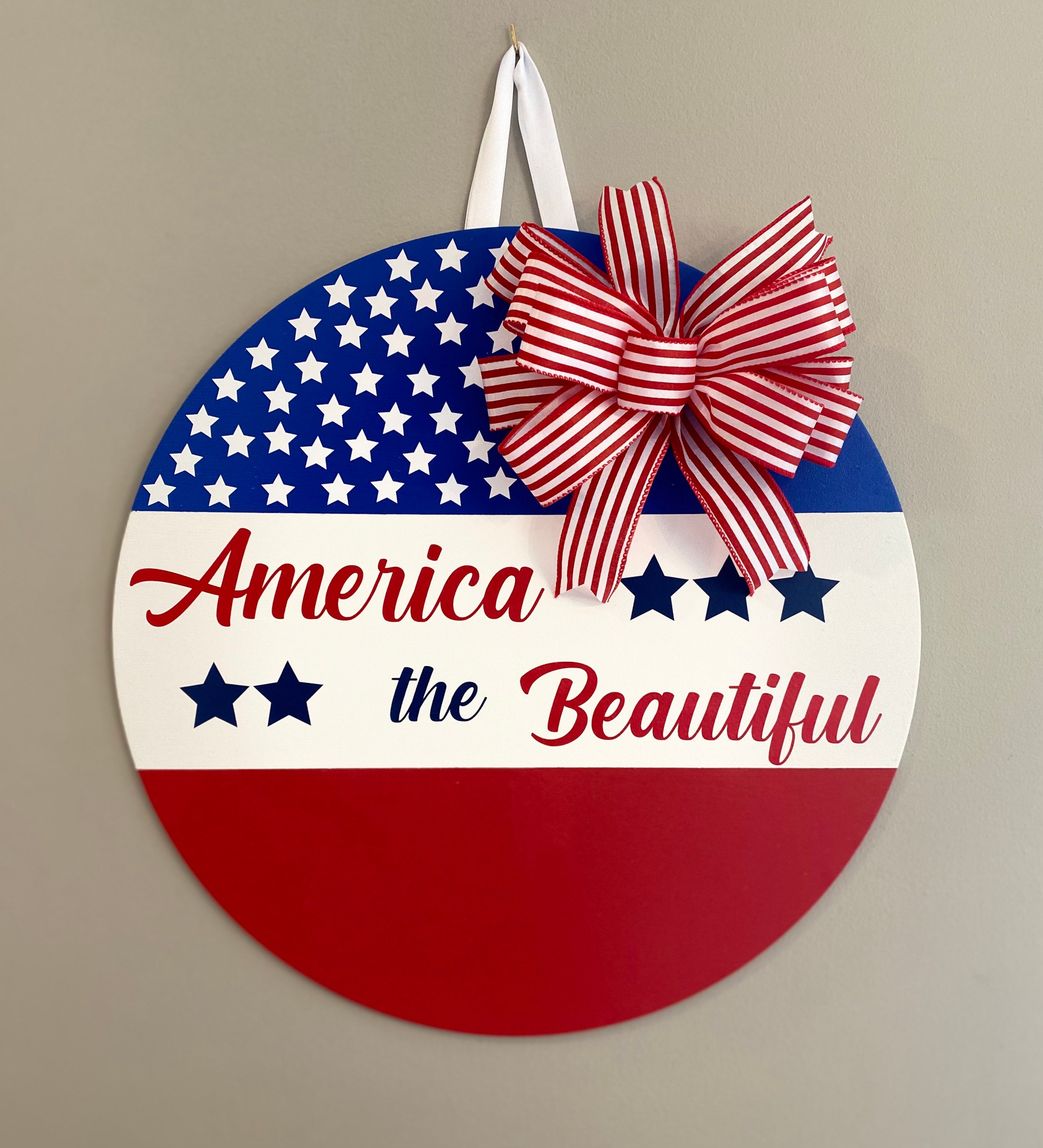 Patriotic Door Decor Patriotic Wood Door Hanger Red White Etsy
