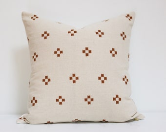 20x20 Rust Brown Dot White Neutral Pillow Cover Pillow Case Vintage Textile