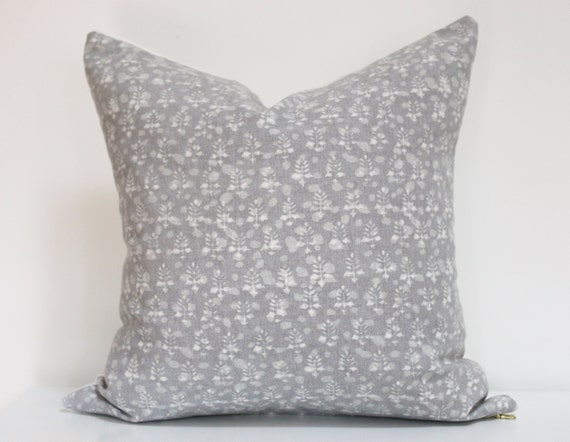 20x20 Grey Floral Block Print Pillow Cover Pillow Case Designer Textile