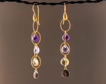 multi pastel colour Gemstone Earrings in Gold Vermeil over 925 Sterling Silver