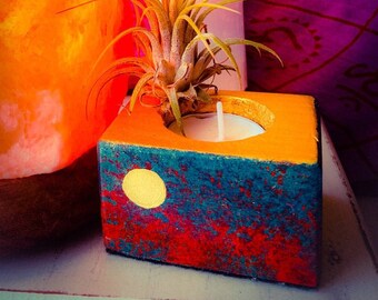 Hand Painted Wooden Tealight/Air Plant Holder