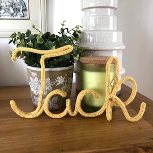 Personalised knitted wire words cord names wall decor wall signs freestanding piece