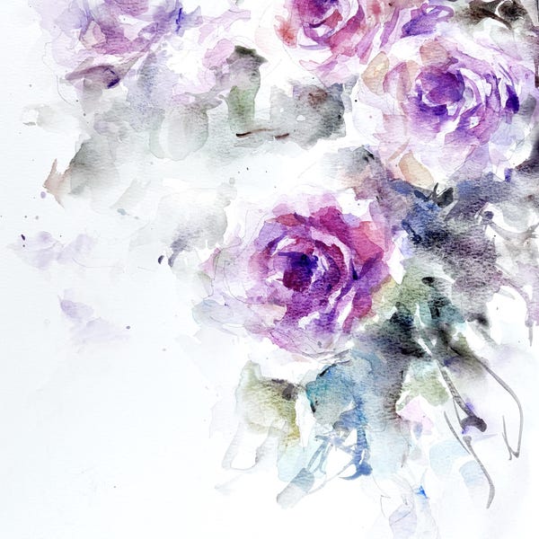 Purple Rose-Flower Watercolor Print Wall Art
