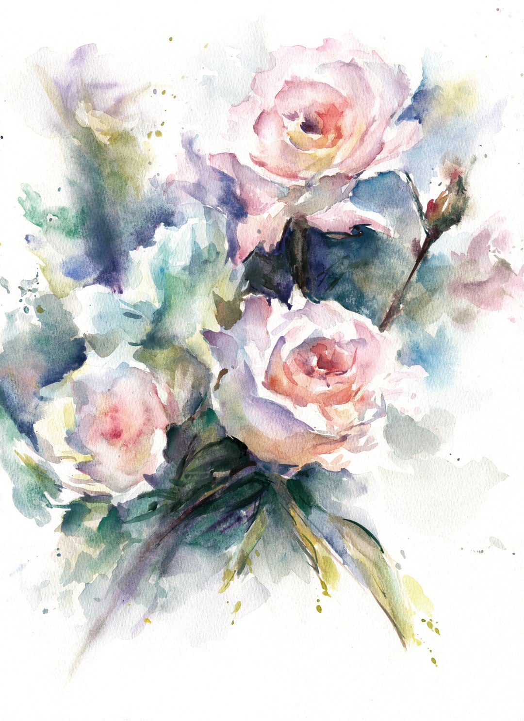 Pink Rose Watercolor Painting, Floral Art, Art Print - Etsy