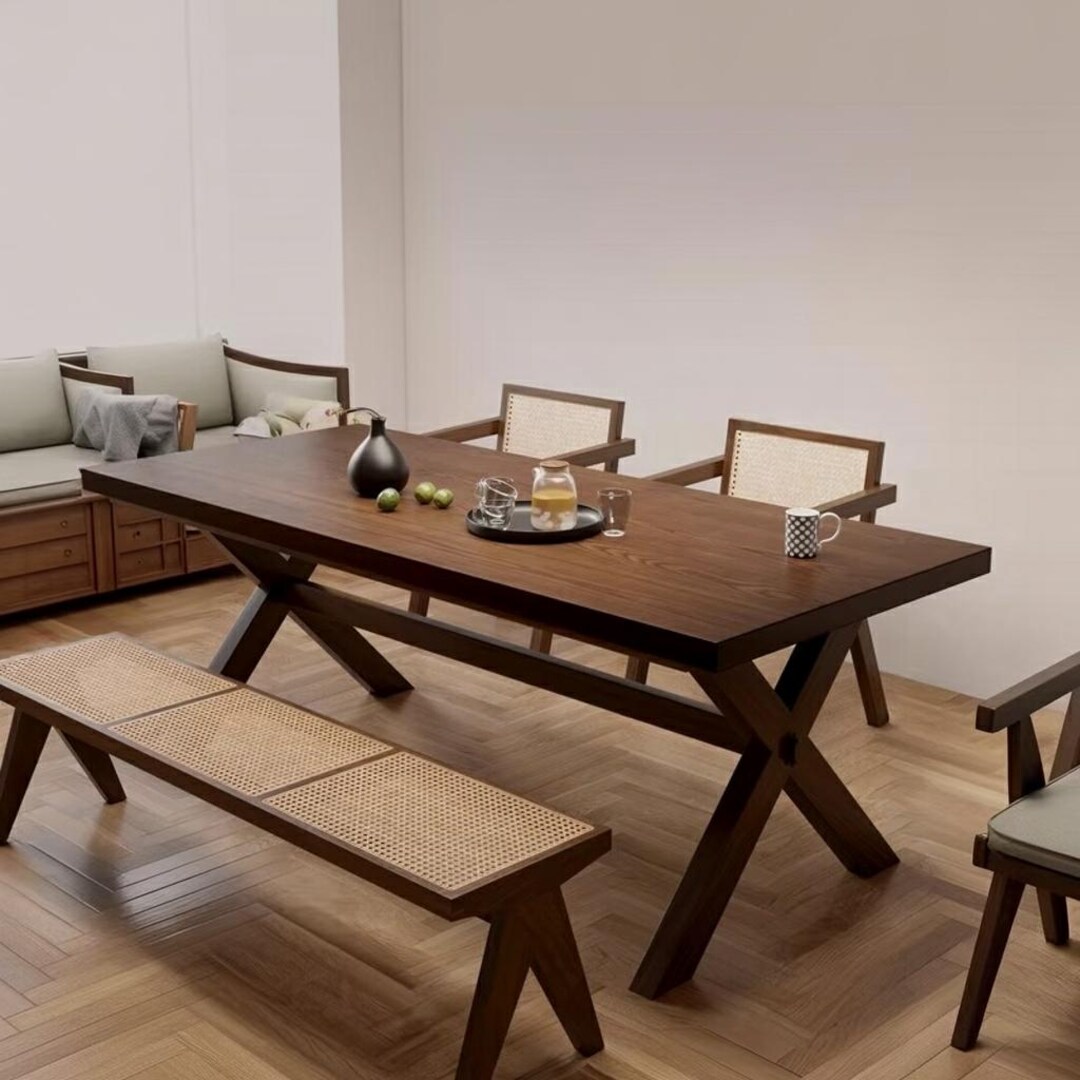 Solid Walnut Dining Table – Modern Farmhouse Wood Table for Kitchen or ...