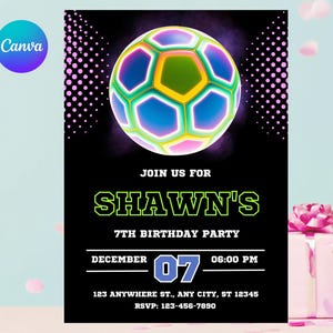 Editable Soccer Birthday Invitation Card Template, Football Invitation Soccer Invitation Card Template, Editable in Canva