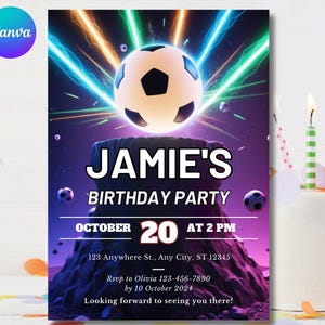 Editable Soccer Birthday Invitation Card Template, Football Invitation Soccer Invitation Card Template, Editable in Canva