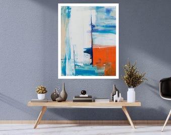 Abstract Digital Art  Modern Blue & Orange Wall Art | Large Printable Poster | High-Resolution JPG / PNG