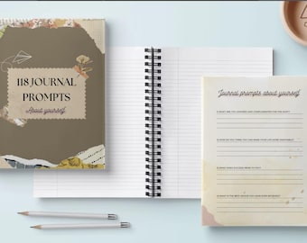 118 Journal Prompts über sich selbst - Selbstfindung und Reflexion Digitales Journal, druckbares PDF & PNG-Bundle