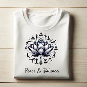Peace and Balance Lotus Icon T-Shirt Design Digital Download | Yoga Quote SVG  PNG for DIY Tees | Mindfulness and Spirituality Shirt Graphic