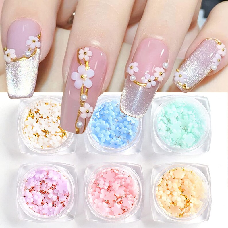 6 Boxes 3D Flower Nail Art Charms Light Change Nail Decals for Etsy