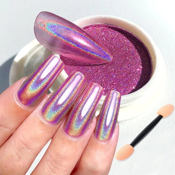 MIRROR CHROME NAIL POWDER COLOURS UNICORN ROSE GOLD BLUE PINK RED EFFECT  PIGMENT