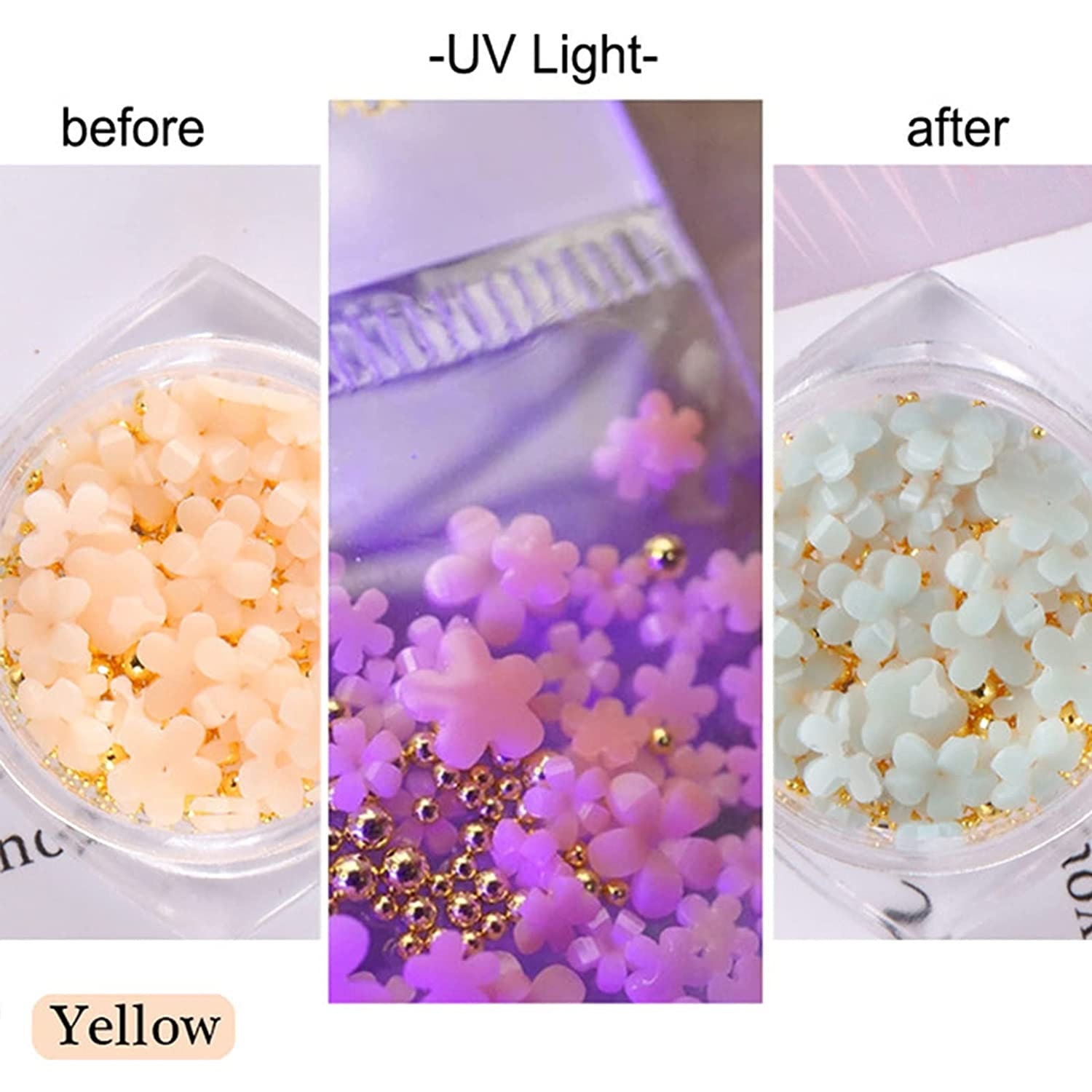 SILPECWEE Light Change Flower Nail Charms 3d Nail Flower Gold and