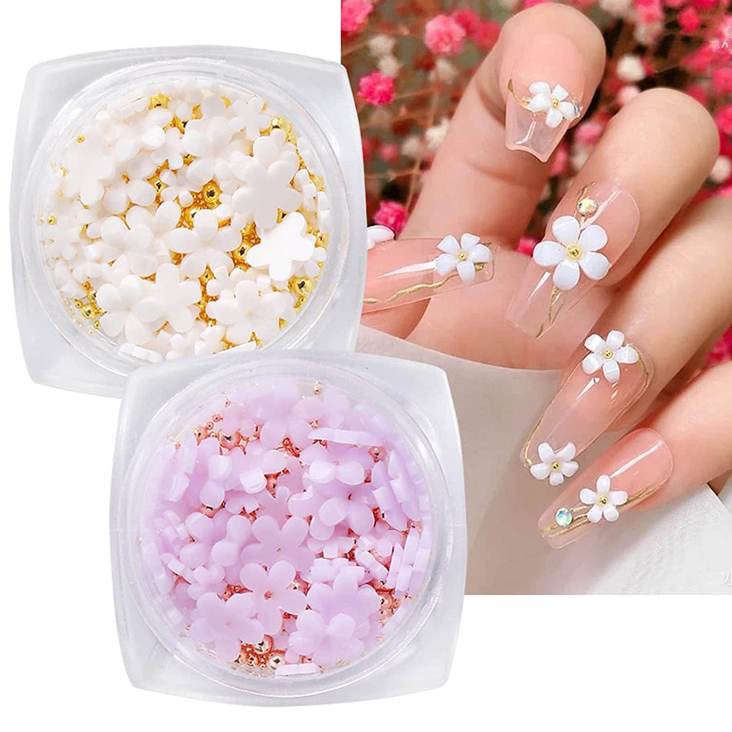maycreate 3D Flower Nail Charms, Nail Art Resin Flower Decals for