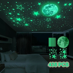 Glow in the Dark Self-adhesive Stickers Luminous Fluorescent Wall and  Ceiling Decals Stars and Moon Night Sky for Children's Room 