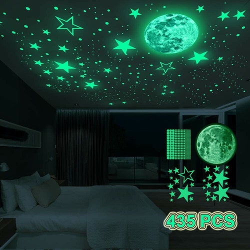 Glow in the Dark Moon Stars Wall Sticker Glowing Ceiling Etsy