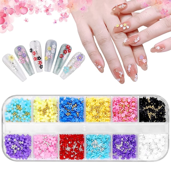 3D Nail Art Acrylic Flowers Nail Charms Nail Art Accessories Gold Silver  Beads 2 Boxes White Nail Flower Glitter Decals Caviar Steel Bead Designs  DIY