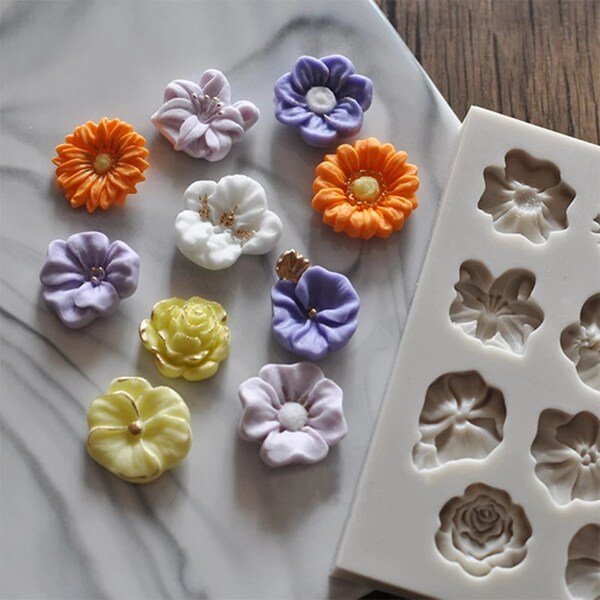 Sunflower Rose Flowers Shape Silicone Mold Cake Border DIY Decoration Chocolate Sugar Craft Polymer Clay Crafts 3D Mould Tools