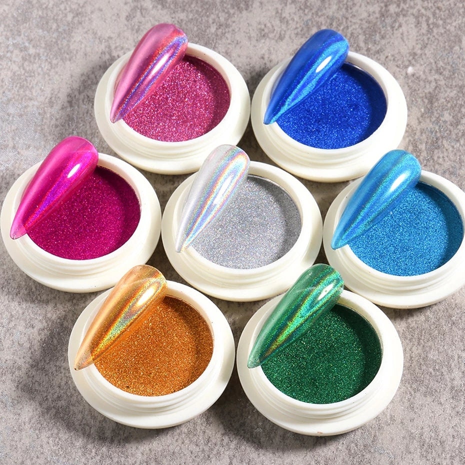  REPULOS 6 Colors Chrome Nail Powder Palette Mirror Effect,  Holographic Red Blue Nail Powder Gifts for Women, Nail Pigment Powder for  Nail Decorations Manicure Nail Glitters for Home DIY, 03 
