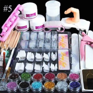 Acrylic Nail Kit Acrylic Powder Glitter Nail Art Manicure Tool Tips Brush Set DIY