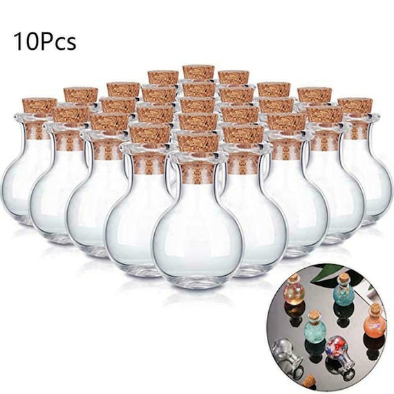 10 fiale di vetro piccole con tappo in sughero, piccole bottigliette,  vasetti vuoti, mini bottiglie -  Italia