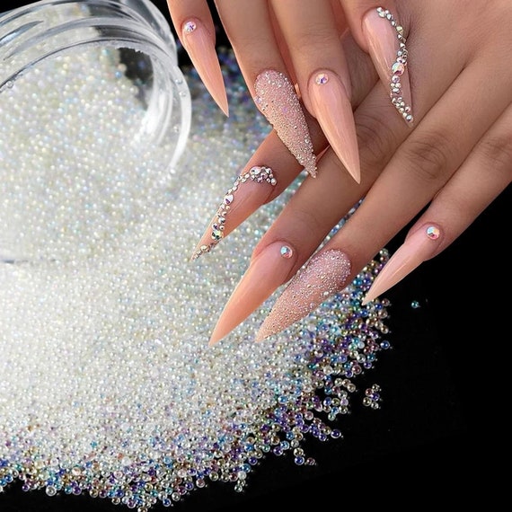 1Box Flatback Glass Nails Rhinestones Mixed Sizes White + AB Color Glitter  Crystals Gems For Nails 3D Nail Art Decorations Parts