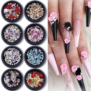 3D Flower Charm Matte Pink Hand Painted Reusable Press on Nails Set of 10  Made to Order 