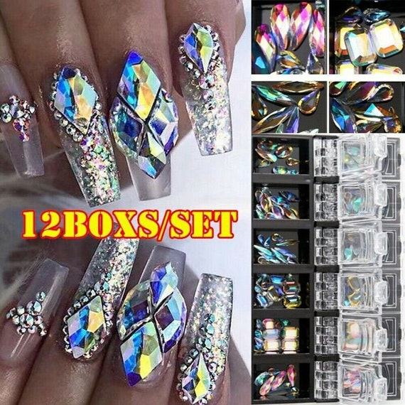 Holographic Nail Glitter, 12Girds 3D Laser Silver Nails Art Glitter Sequins  Metallic Shining Flakes Acrylic Powder Dust Sequins for Manicure Tips